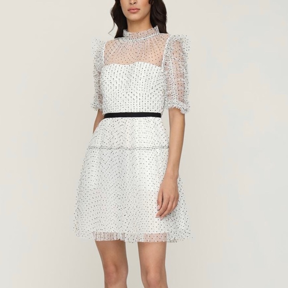 Self Portrait Dot Mesh Pleated Skirt Mini Dress US 2 UK 6 BNWT